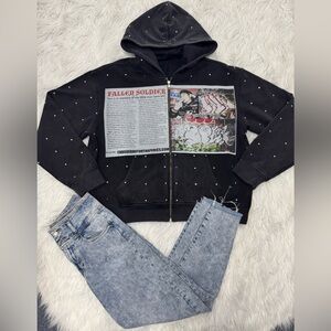 Vintage Y2K Fallen Angel Faded Black Hoodie Festival Grunge Size S NWT $120